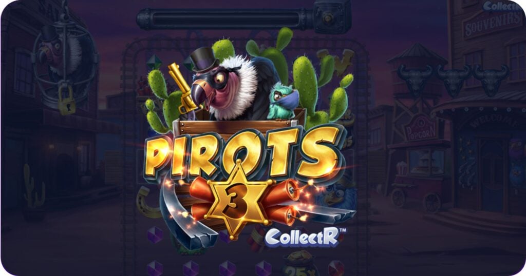 Logo del juego Pirots 3 con temática del oeste