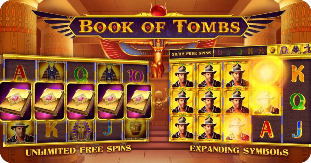 Templo egipcio con libro mágico – imagen del slot Book of Tombs