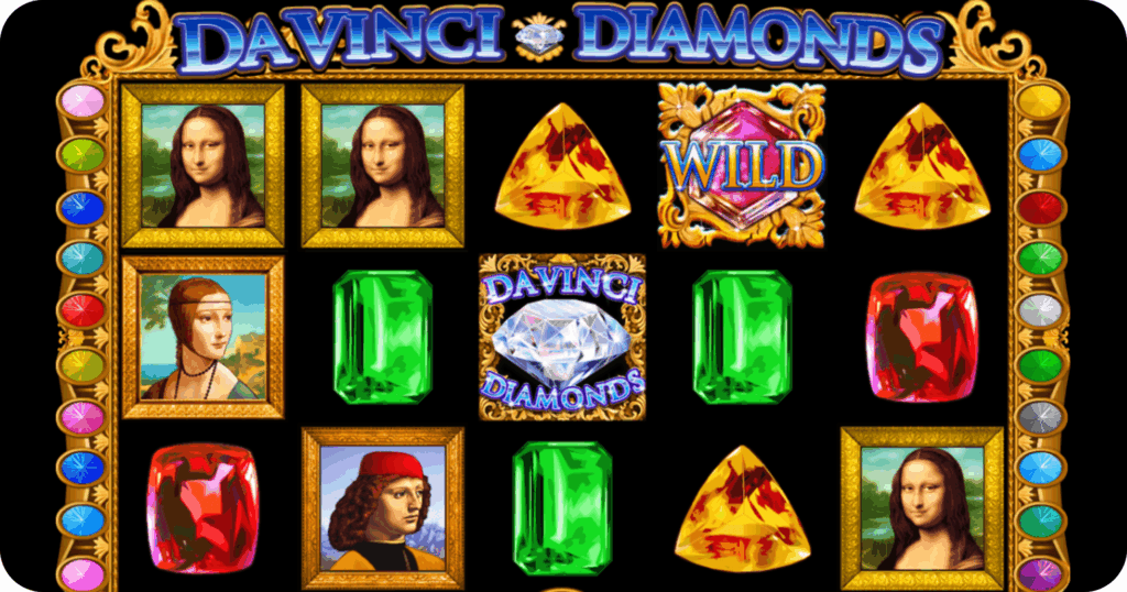 slot de Da Vinci Diamonds con símbolos en pantalla de juego