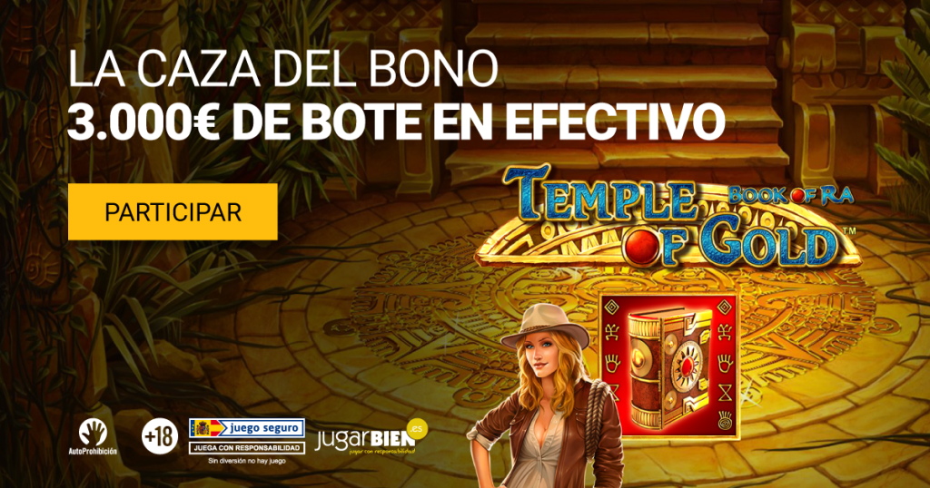 la caza del bono: 3.000€ en efectivo con Book of Ra: Temple of Gold