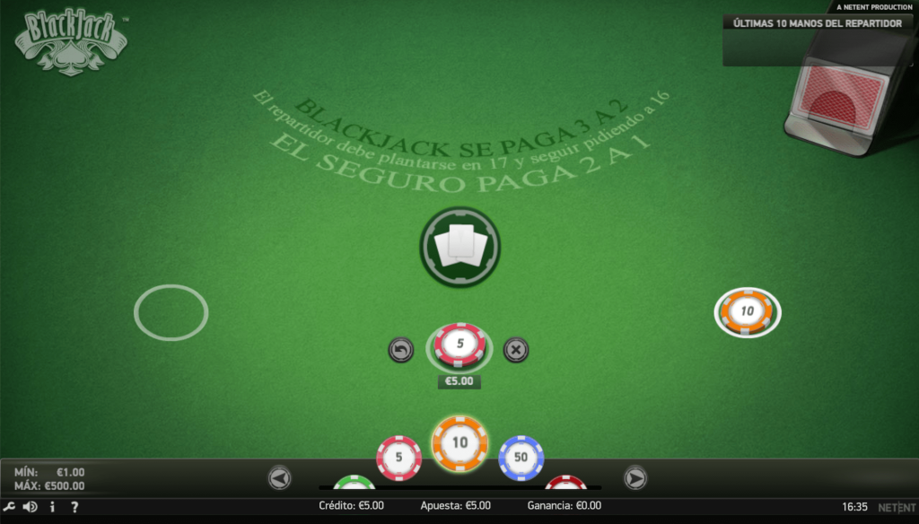 tablero de blackjack online en yocasino
