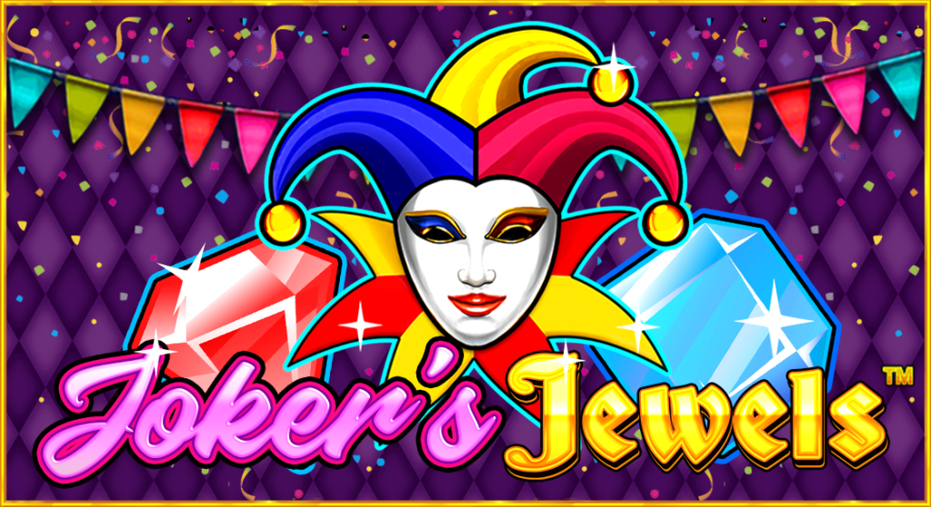 Spanduk dengan sampul dan logo mesin slot online Joker's Jewels.