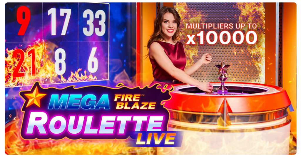 Crupier girando la Mega Fire Blaze Roulette Live