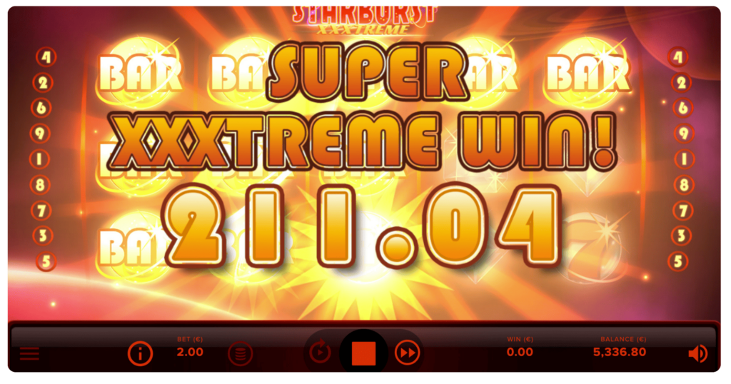 Captura de pantalla de un Big Win de la slot Starburst XXXtreme