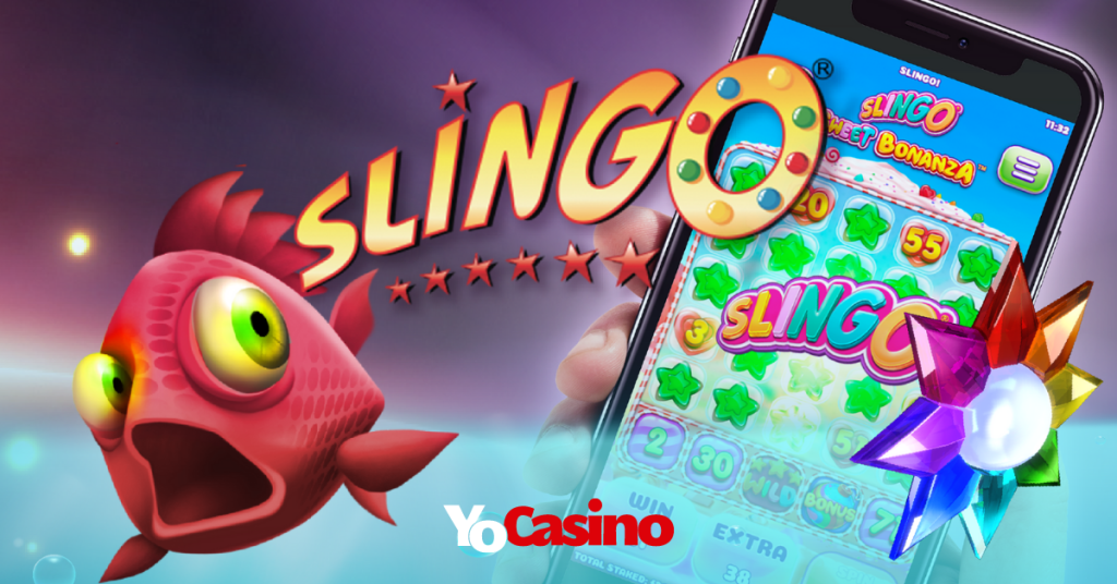 Pantalla de móvil con un juego de Slingo y el logo en el centro de la imagen.